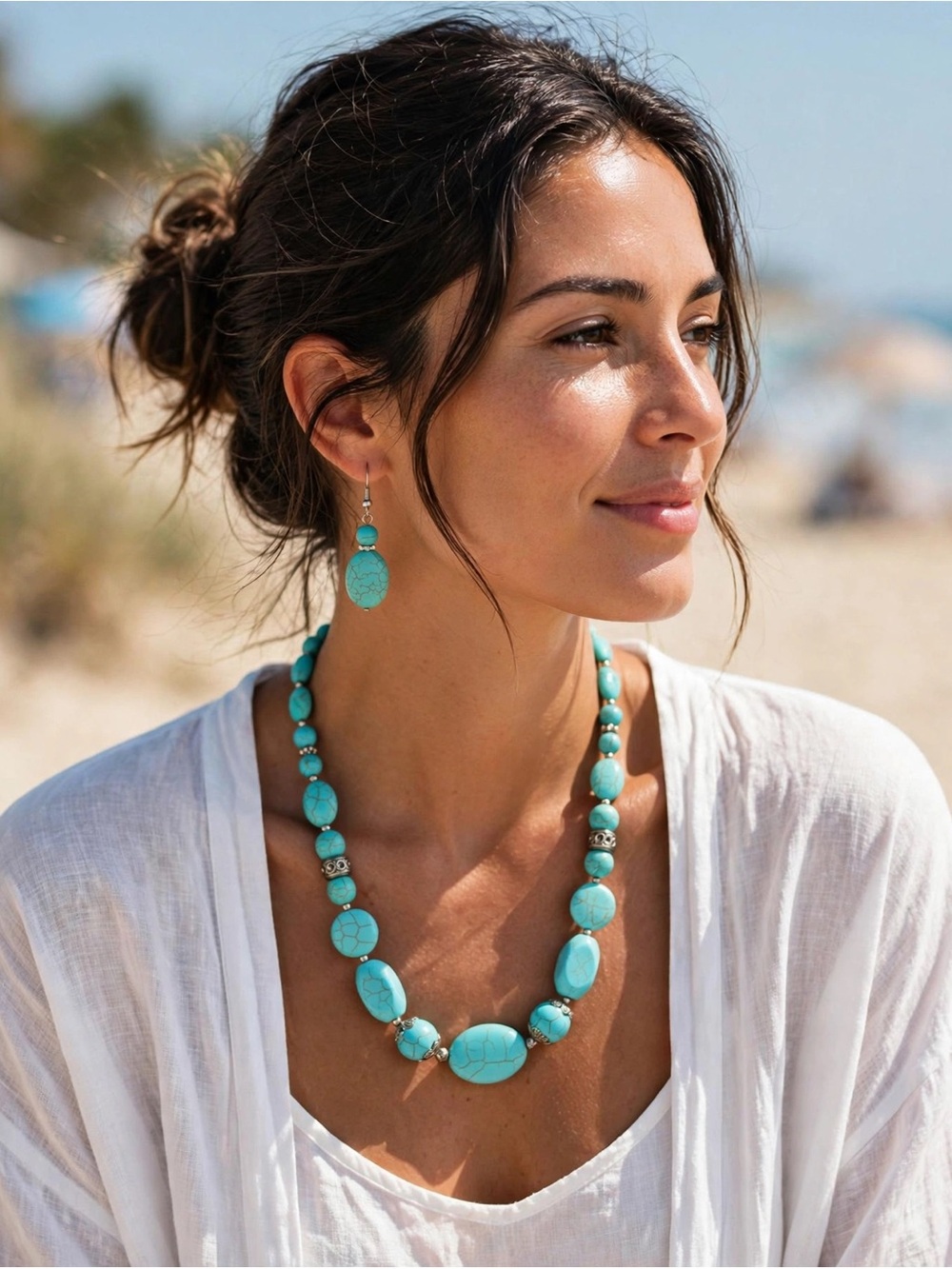 Turquoise Howlite Statement Necklace & Earring Set Boho Southwest Chic Gifts